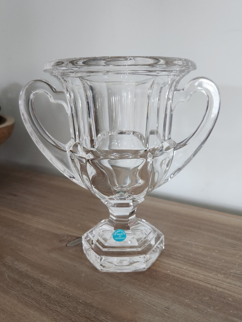 Tiffany & Co Crystal Loving Cup Trophy Vase Double Heart Handles 7” Decor Home - Picture 1 of 15